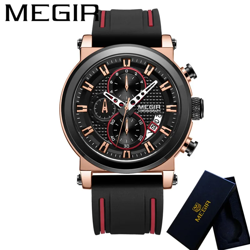 MEGIR мужские часы Топ бренд класса люкс золотые наручные с хронографом Дата