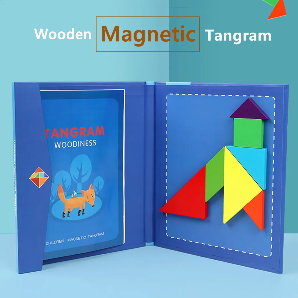 Детские магнитные головоломки tangram деревянные Tangram для путешествий развивающая