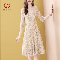 apricot floral leaf embroidery dress for women 2021 a line chiffon dress half sleeve v neck female casual spring dress ruffle