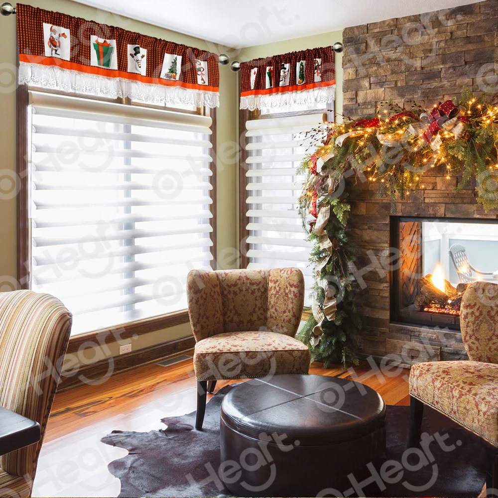Рождественская оконная занавеска OHEART кружевные подзоры с красно-черным