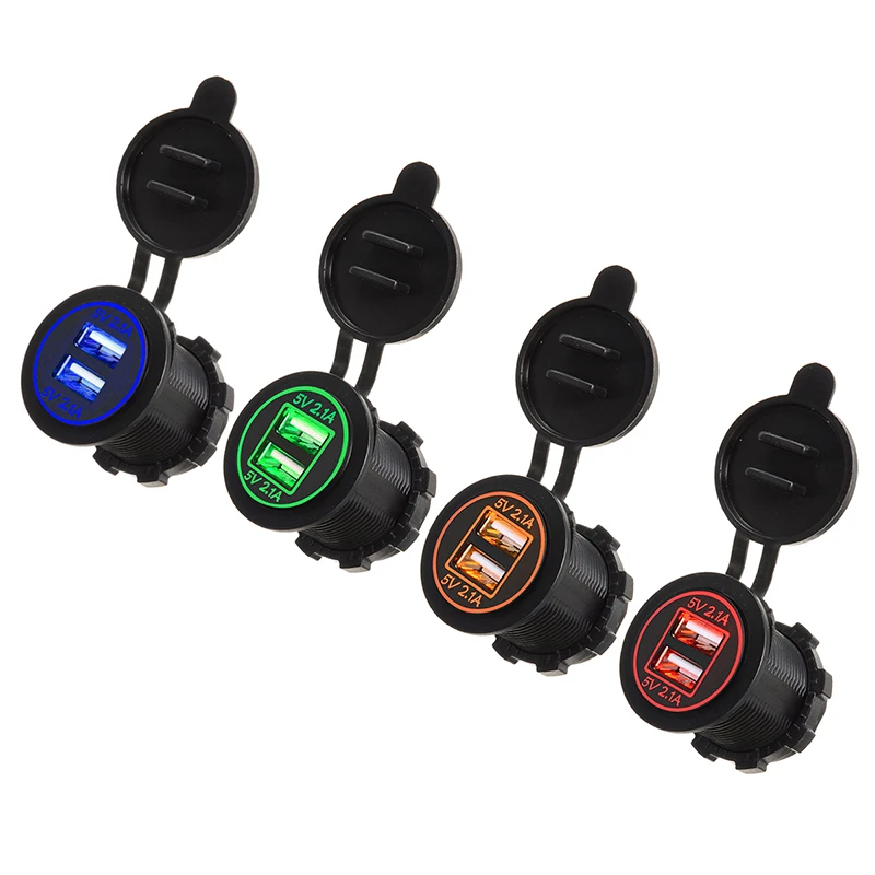 

Car Charger Double USB Port 12V Cigarette Socket Lighter Plug Power Adapter Outlet Orange/Blue/Green LED Color