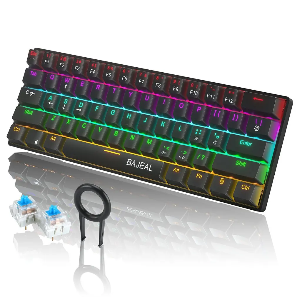 

61 Key Green Axis Mechanical Wired Keyboard Multiple Rainbow Backlight Effects Game Supplies Office Supplies