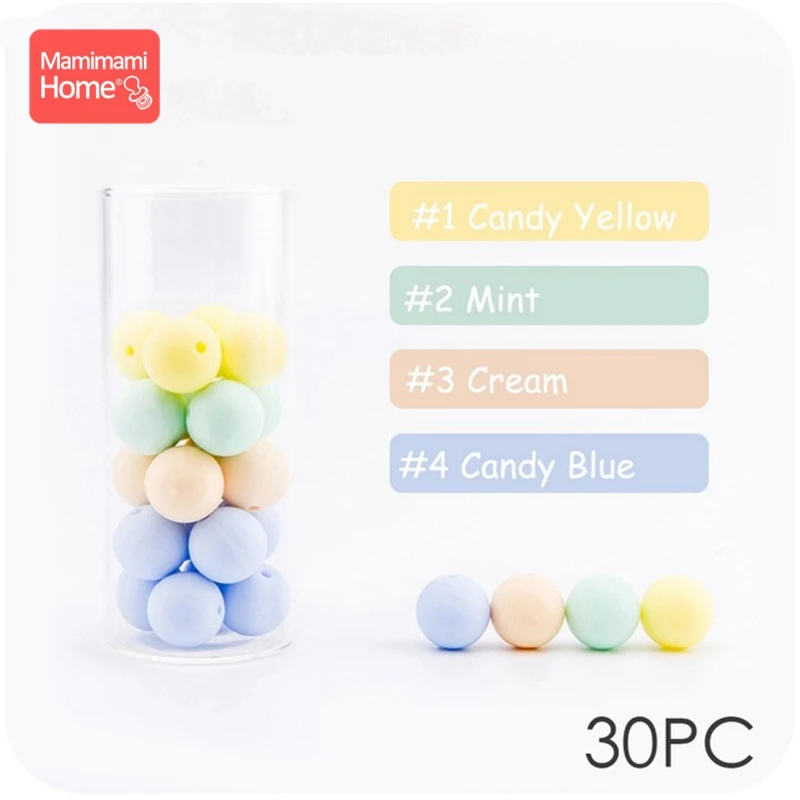 Yellow-Blue Mamihome 30 шт., силиконовые бусины, детский Прорезыватель для зубов, сделай сам, ожерелье для кормления, держатель на цепочке для соски, пищевой силикон, детские товары - Цвет: Yellow-Blue