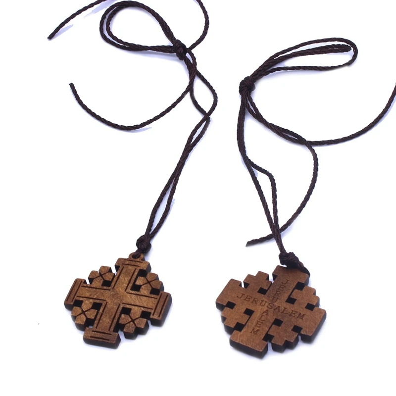 QIGO длинная веревочная цепочка Деревянный Крест Подвеска Ожерелье Религиозная