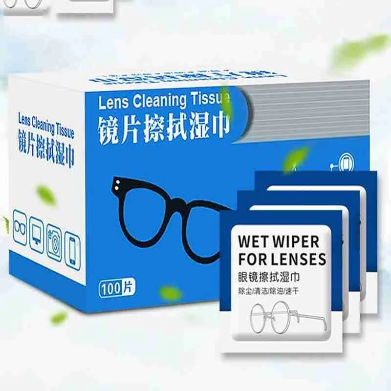 100pcs/box Glasses Cleaner Wet Wipes Disposable Anti Fog Misting Dust Remover Cleaning Lens Sunglasses Phone Screen Computer | Аксессуары