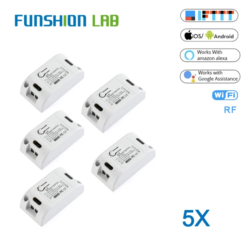 FUNSHION 5 шт. RF Wifi 433 МГц 10А/2200 Вт беспроводной пульт дистанционного управления