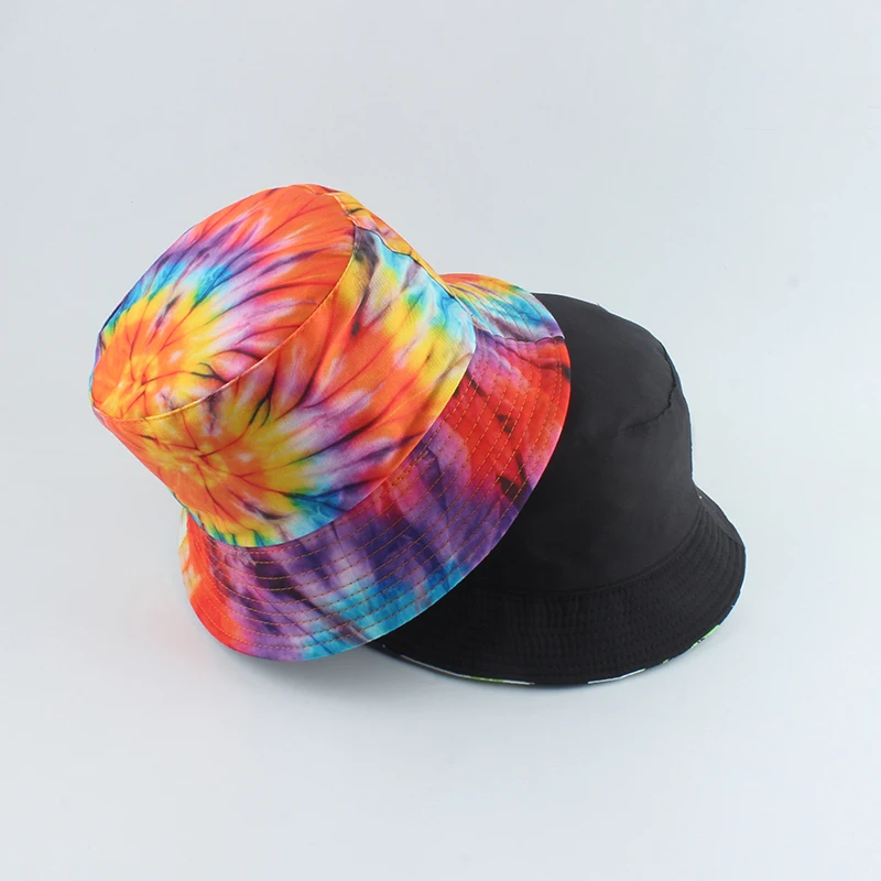 

Summer Fisherman Hat Reversible Harajuku Bucket Hats For Women Men Street Hip Hop Cap Rainbow Tie Dye Printed Fishing Hat