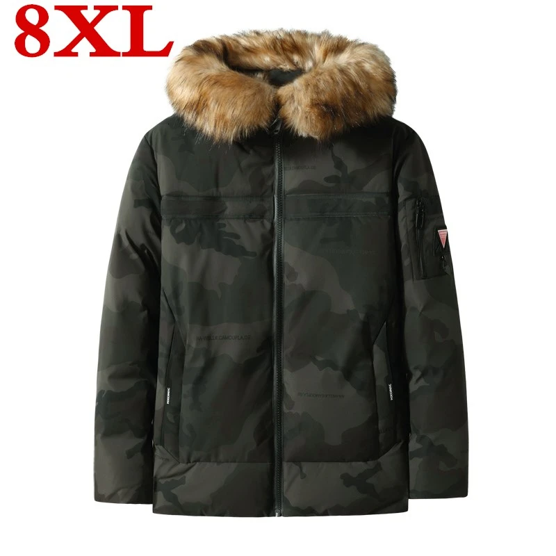 Большие размеры 8XL 7XL 6XL зимнее пальто Мужская ветровка с меховым капюшоном