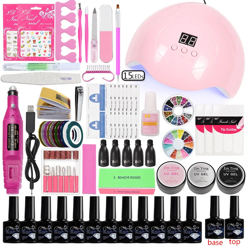 12 Цветной Гель лак для ногтей маникюрный набор строительный УФ гель с 45 Вт