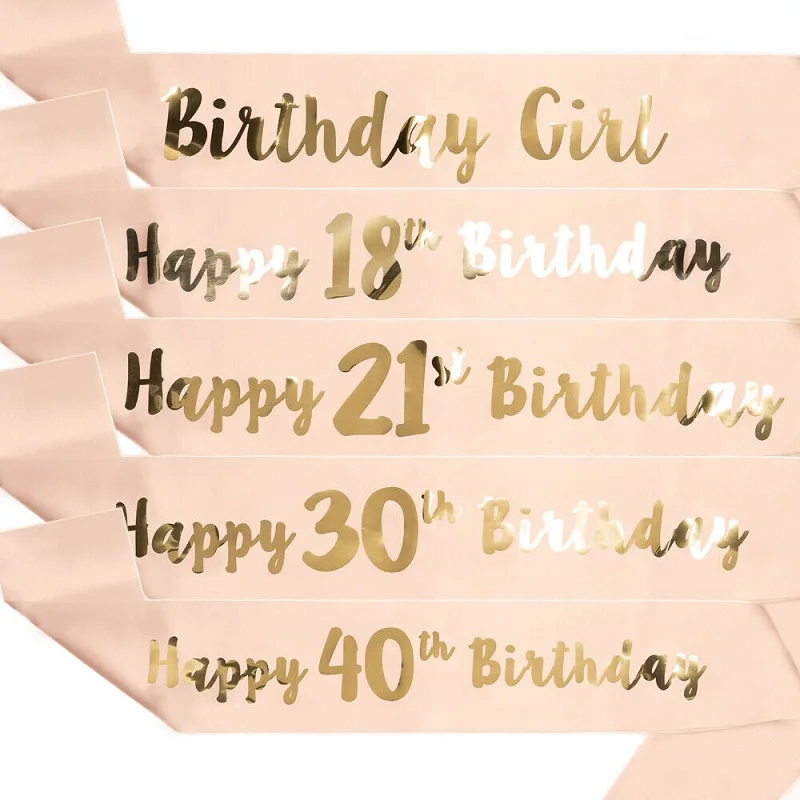 

1Pcs 16th 21st 30th 40th 50th 60th Adult Birthday Girl Women Happy Birthday Satin Sash Favors Anniversary Decoration Supplies