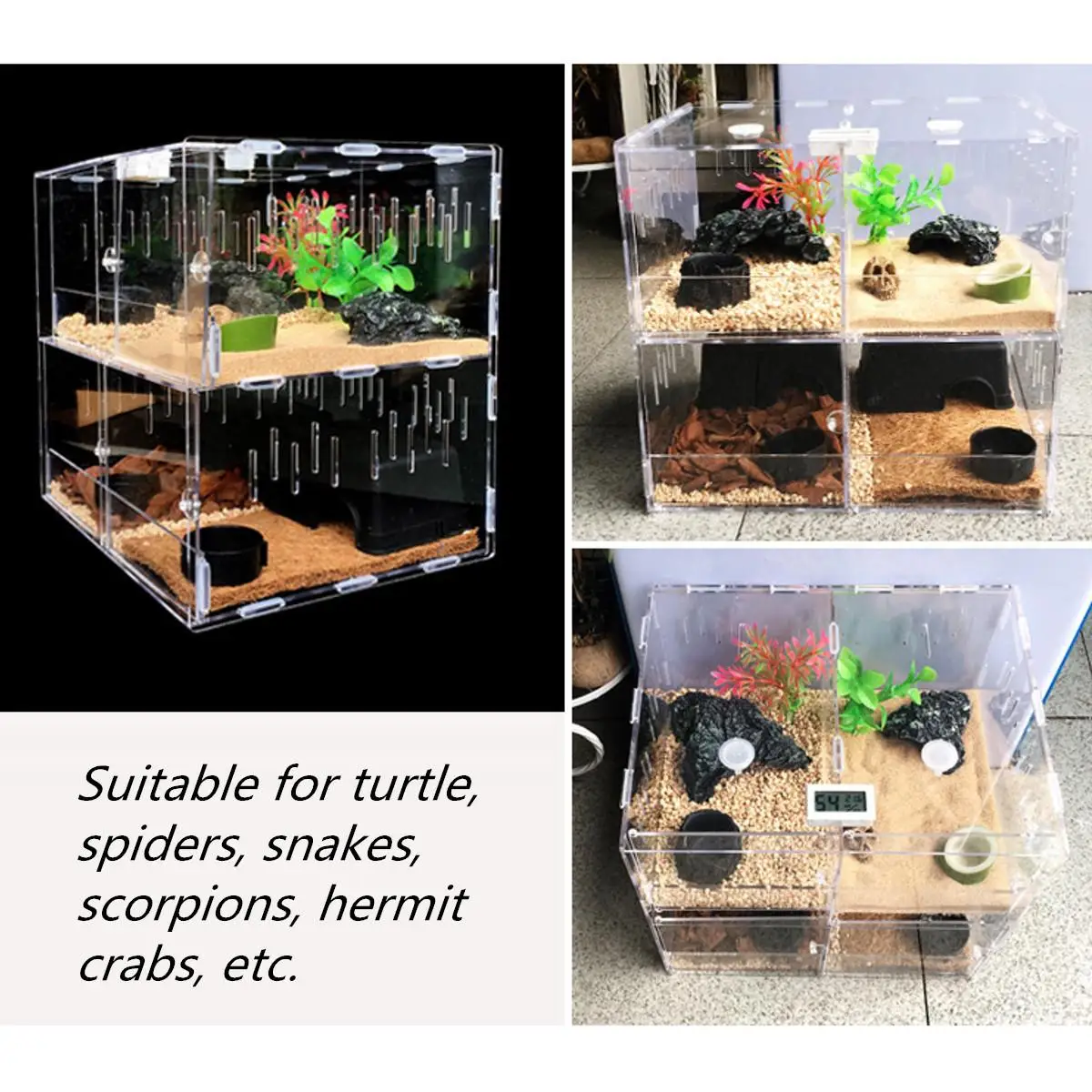 

New Reptile Tank Insect Spiders Tortoise Lizard Acrylic Transparent Breeding Box Vivarium Lid Reptile Turtle Pet Terrarium House