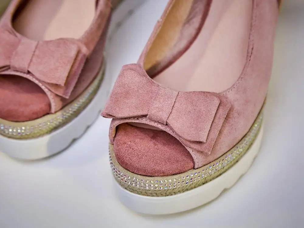 Lenkisen/Новинка Соломенные босоножки из овечьей замши с открытым носком на толстой