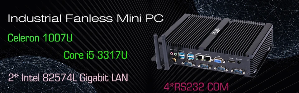 Причастником I3 Безвентиляторный Barebone Мини ПК Core i3 4005U Windows 10 прочный ITX чехол Встроенный промышленный компьютер 1 LAN 1 VGA 2 COM