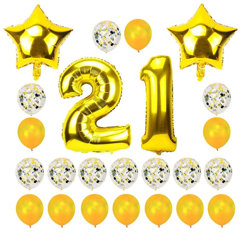 24pcs gold 38 шт./компл. розового цвета: золотистый 32 дюймов воздушные шары из фольги в виде цифр 21 лет День рождения Декор гелий надувные Globos 21st - Цвет: 24pcs gold