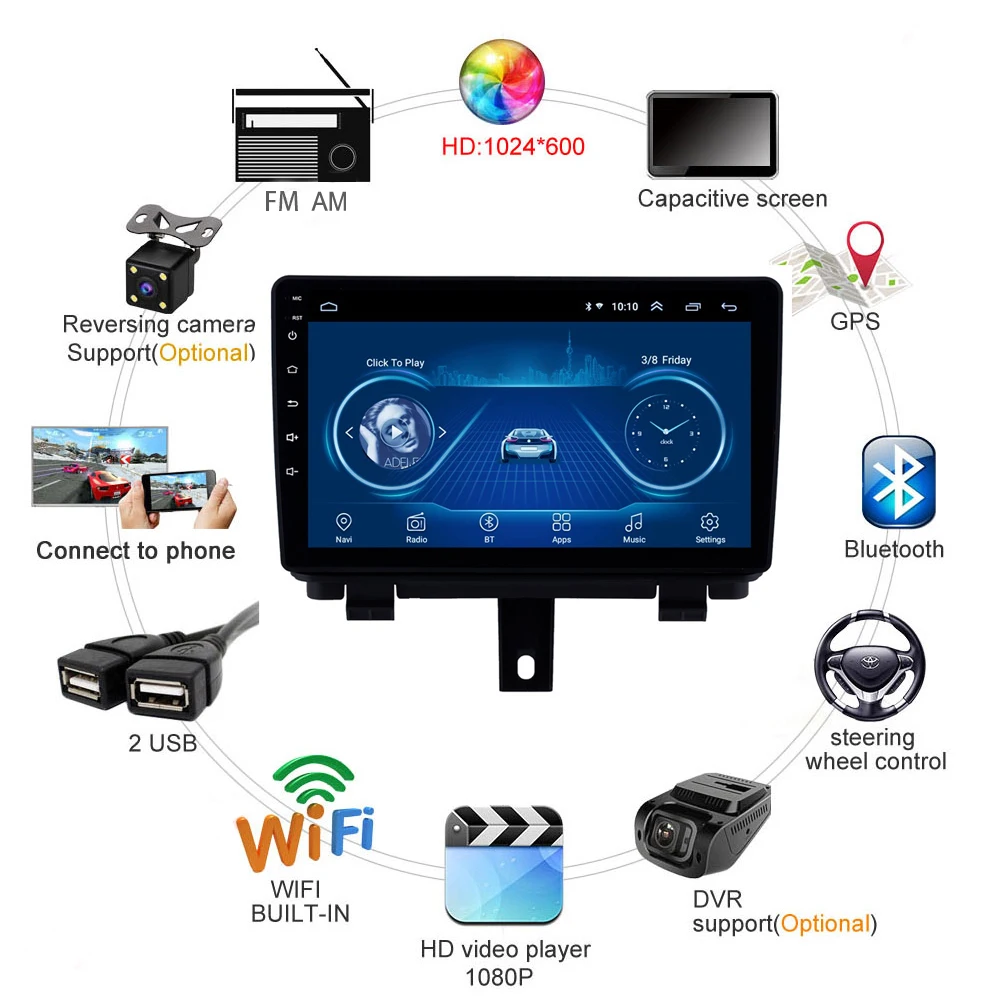 2 Din 9 дюймов экран Android 10 RDS DSP автомобильный Радио Мультимедиа Видео плеер WIFI