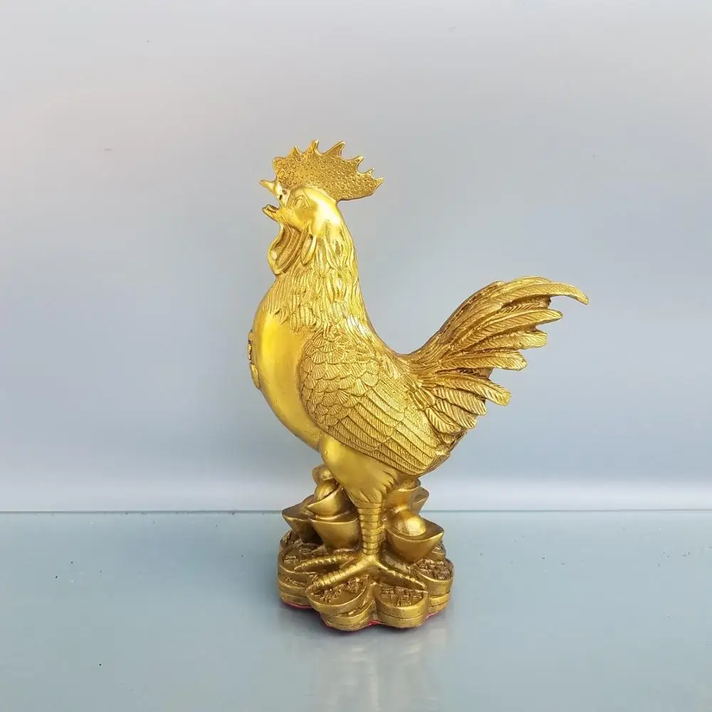 

Home Decor 7" Chinese Seikos Brass Chinese Zodiac Chicken Statue Rooster Stepping On Ingot Blessing chicken Lucky fortune