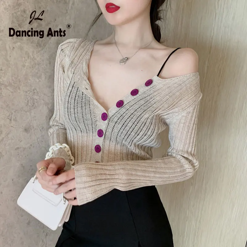 Женский Асимметричный вязаный кардиган сексуальный женский однобортный ажурный