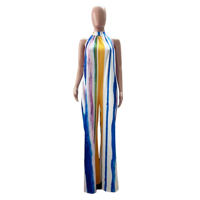 

2021 Summer Pants Casual Oversize Sleeveless Playsuits Women Wide Leg Pants Casual Loose Overalls Open Back Jumpsuits