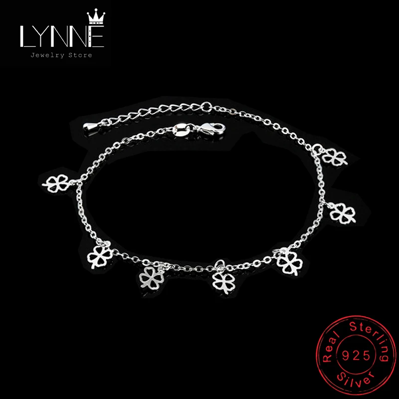 

New 925 Sterling Silver Fashion Lucky Clover&Three Leaf Pendant Anklets Bohemia Beach Foot Chain Bracelet Women Jewelry Gift