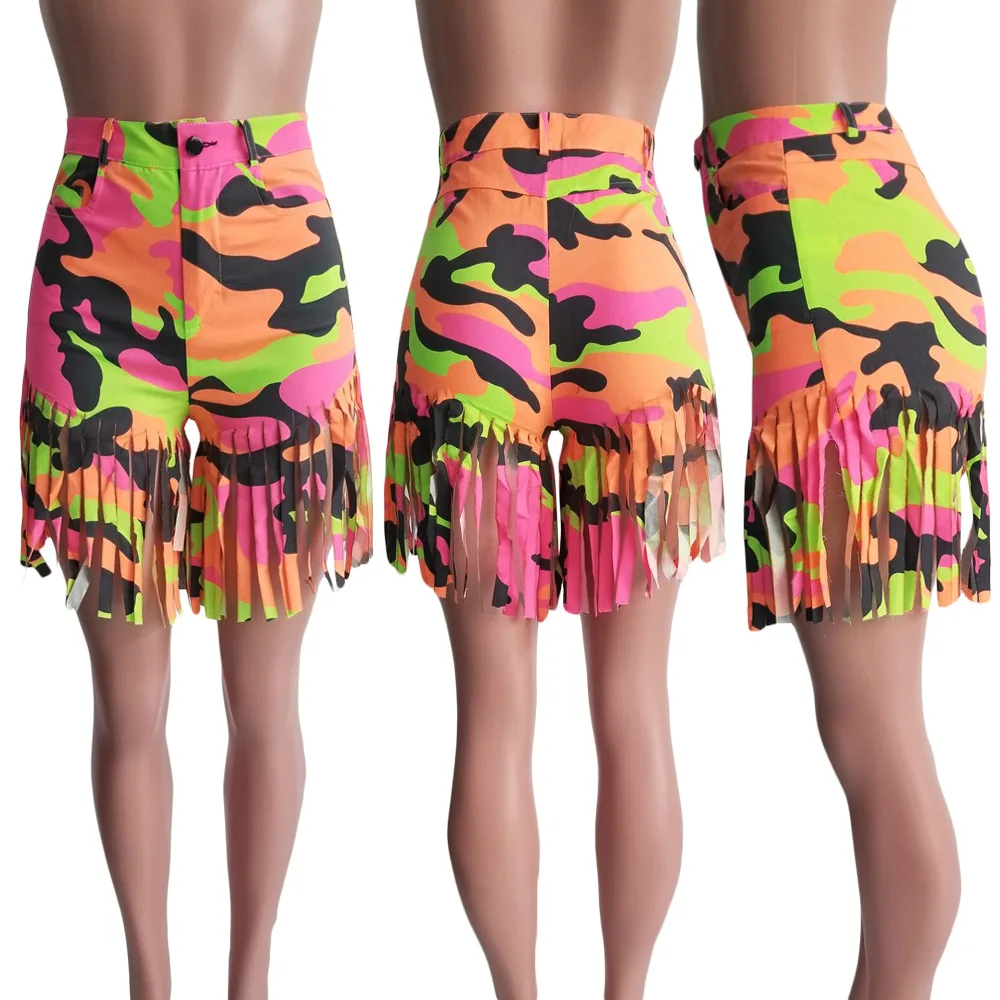 pink camo Adogirl/джинсовые шорты размера плюс S-3XL, однотонные джинсовые шорты с бахромой, женские летние повседневные Прямые модные брюки - Цвет: pink camo