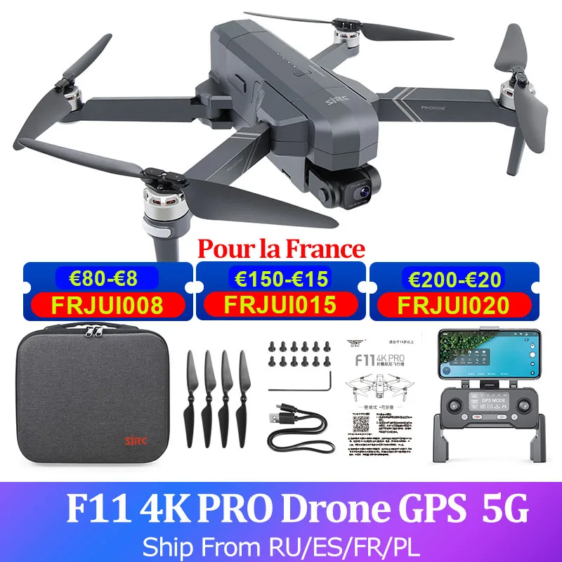 Дрон SJRC F11 PRO 4K с камерой 2 осевой карданный бесщеточный GPS|Радиоуправляемые