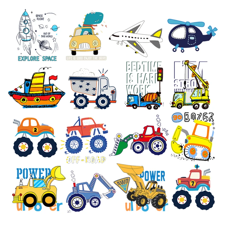 Термопереводные наклейки на рюкзак полоски джинсы задний патч экскаватор