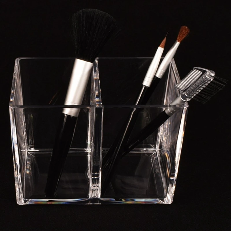 

Acrylic Makeup Brush Holder Pen Pencil Cup Holder Cosmetic Storage Case Desktop Stationery Organizer Compartments
