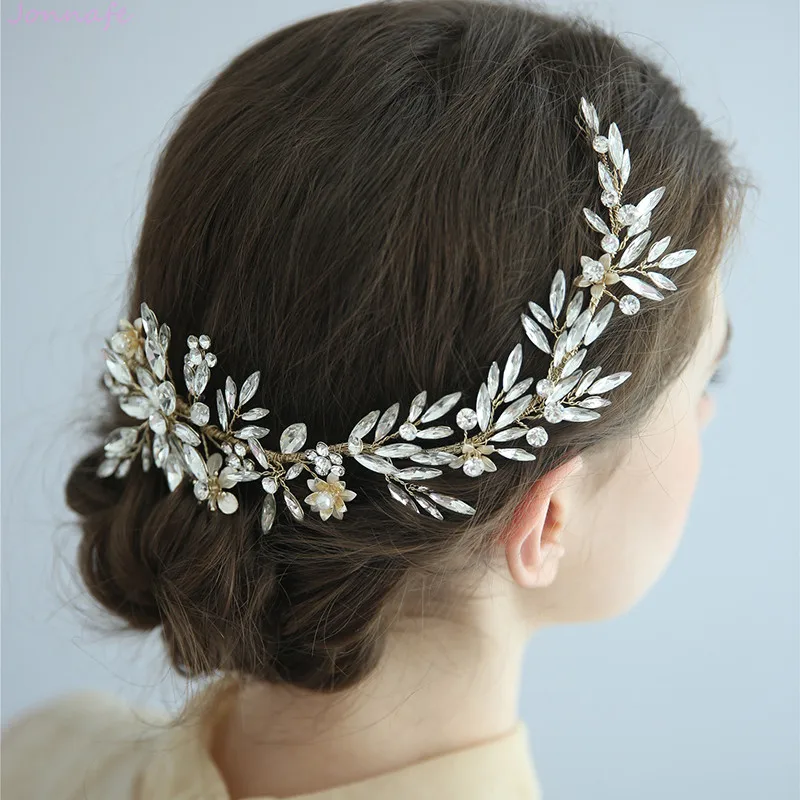 Очаровательная свадебная корона с кристаллами волосы лоза золотой цветочный