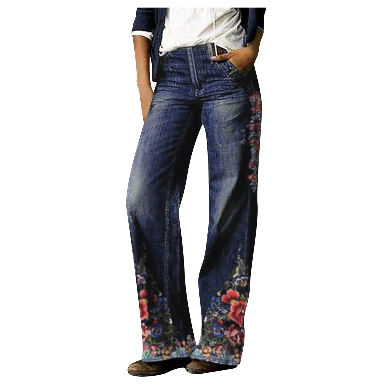 

2021 Women Fashion Printed Jeans Casual Long Pants Autumn&winter Over-size Comfortable Trousers F Jeans Woman High Waist