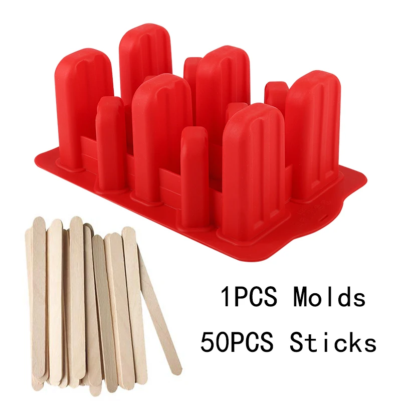 50Sticks-1Mold Формы для льда, лотки для домашнего приготовления, прибор для приготовления фруктового льда, силиконовая форма для капельного мороженого, ручка для мороженого с 50 Деревянными Палочками - Цвет: 50Sticks-1Mold