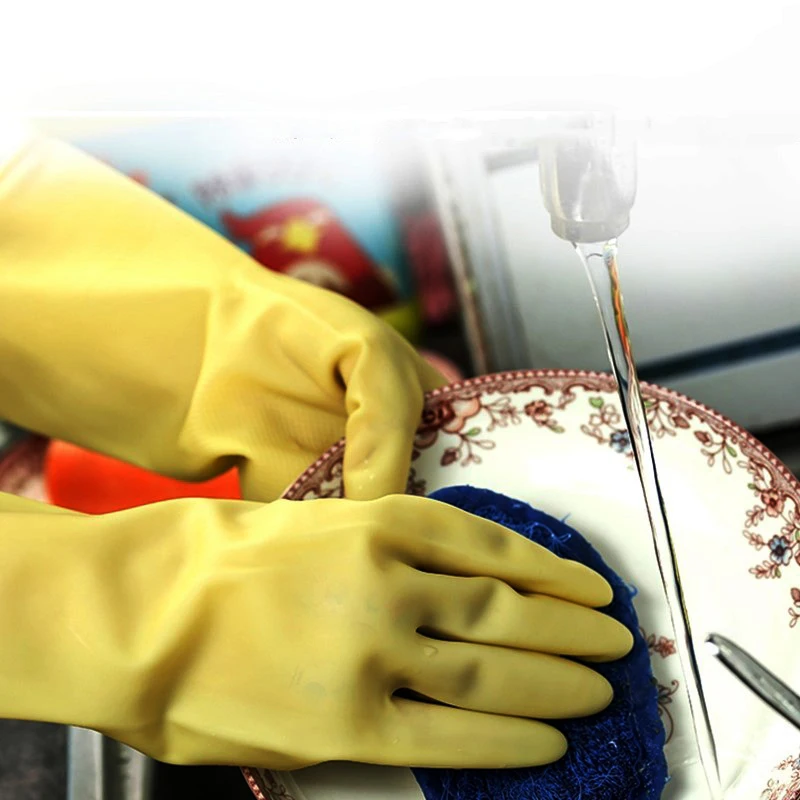 Перчатки для мытья посуды латексные резиновые противомасляные с длинным рукавом