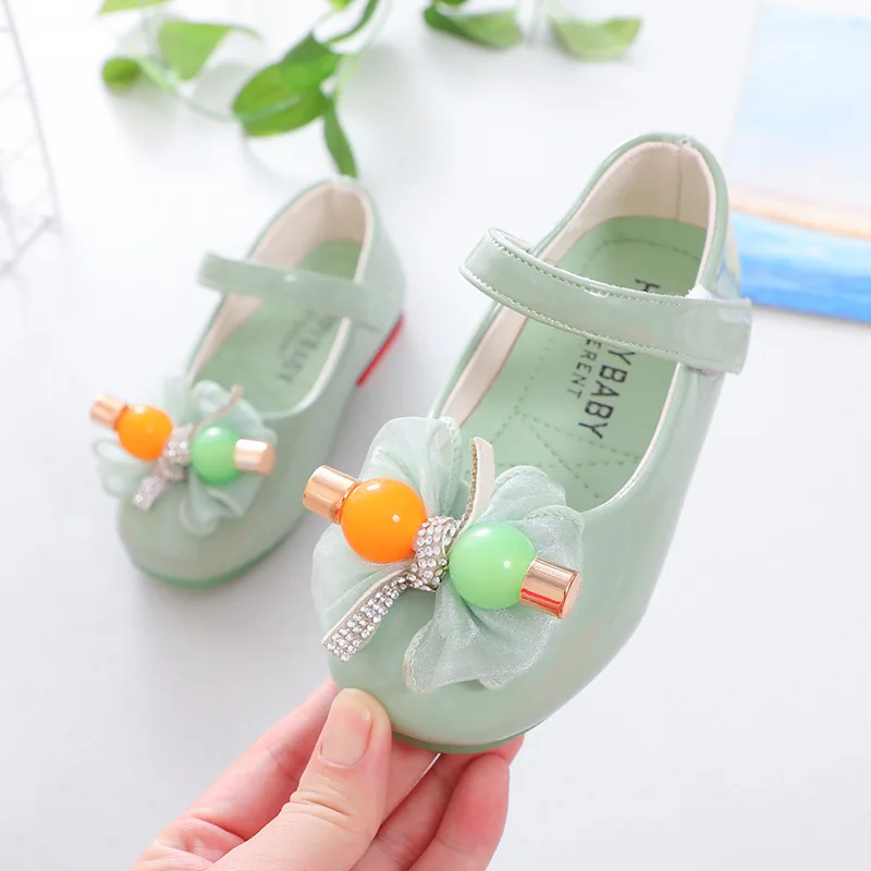 

girls princess shoes fashion children's single shoes middle and small children's bowknot soft sole small leather shoes