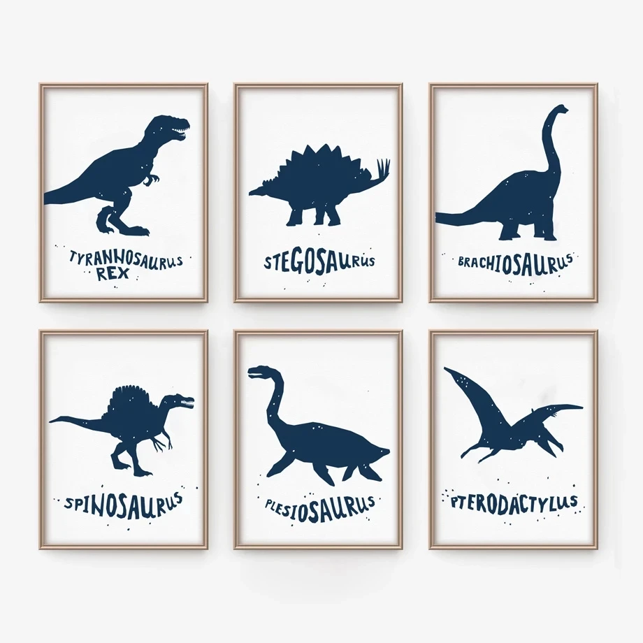 

Minimalist Monochrome Dinosaur Illustration Canvas Painting Animal Poster Wall Art for Kids Room Nursery Home Cuadros Decor
