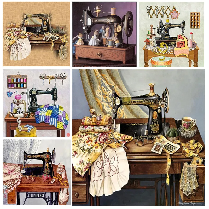 5D DIY алмазная живопись швейная машина полная дрель вышивка крестиком мозаика