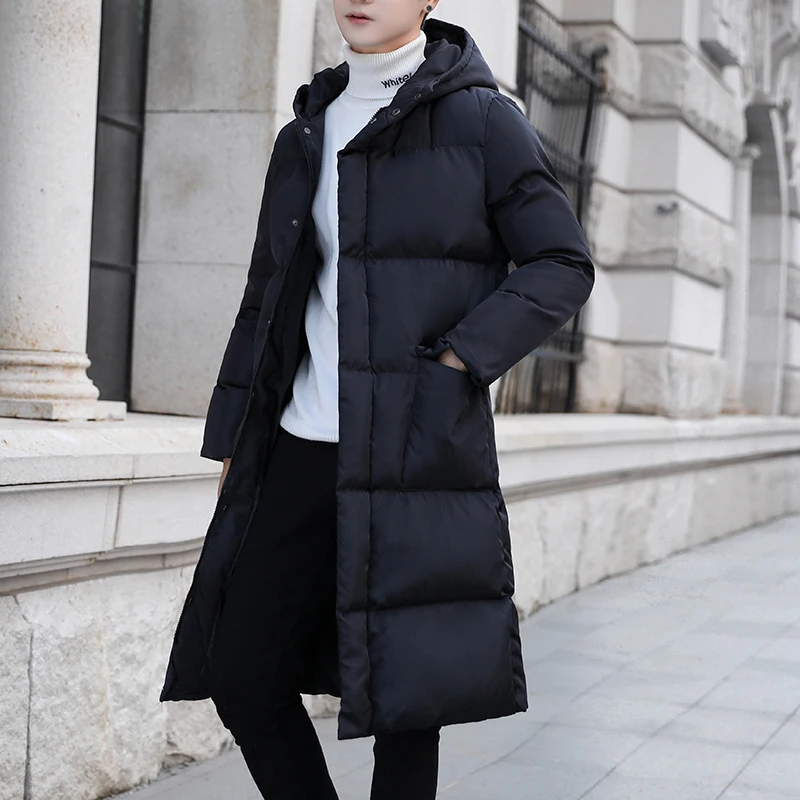 

New Men's Winter Outdoor Warm Windproof Jacket Fashion Slim Medium Long Handsome Black Cotton Jacket 5XL
