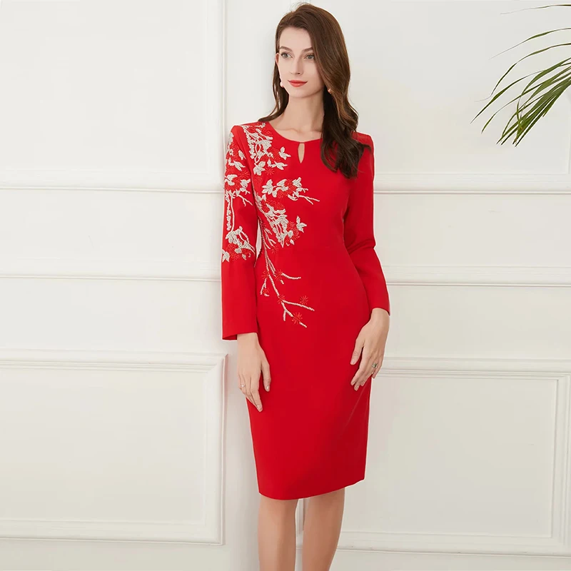 

Новинка осени 2021, женская одежда MIUXIMAO с круглым вырезом и длинным рукавом, модное элегантное офисное платье с принтом и зауженной талией