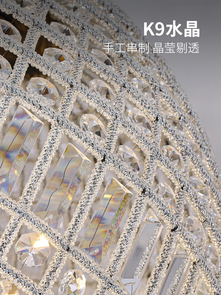 

Postmodern Light Luxury Simple Creative Living Room Bedroom Dining Copper Crystal Round Chandelier