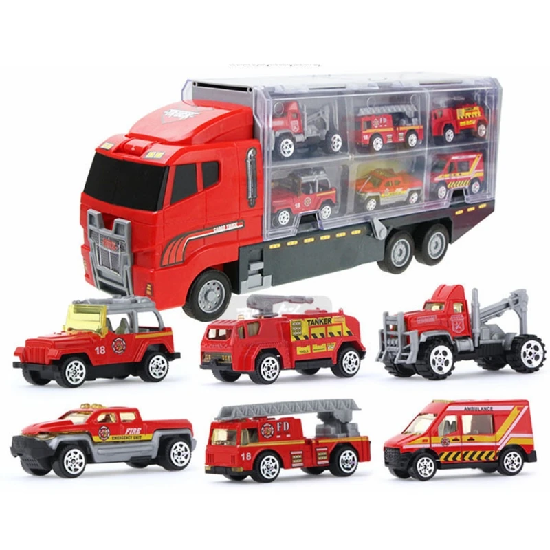 

1 Set Mini Alloy Police Car Engineering Toys Fire Vehicle Model Truck with Ejection Carry Function Kids Gifts