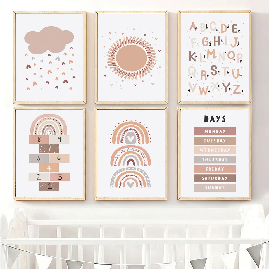 

Rainbow Numbers Letters Education Cartoon Wall Art Canvas Painting Nordic Posters And Prints Wall Pictures Baby Kids Room Decor