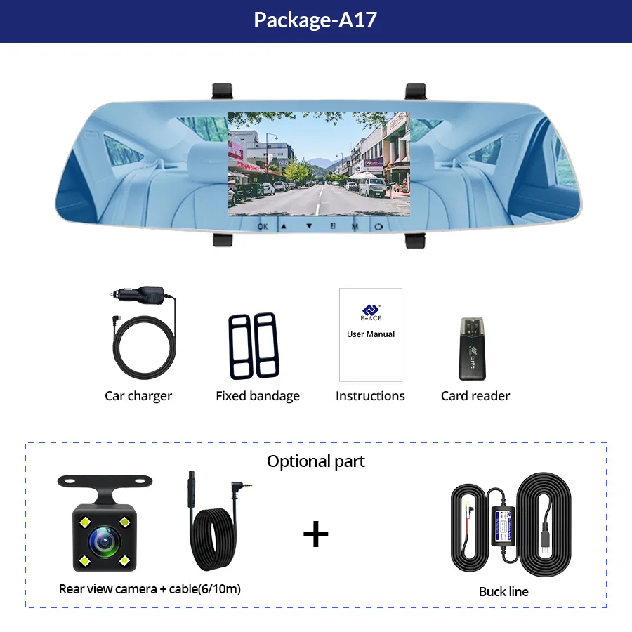 E ACE Автомобильный видеорегистратор FHD 1080P Зеркало заднего вида g сенсором DashCam