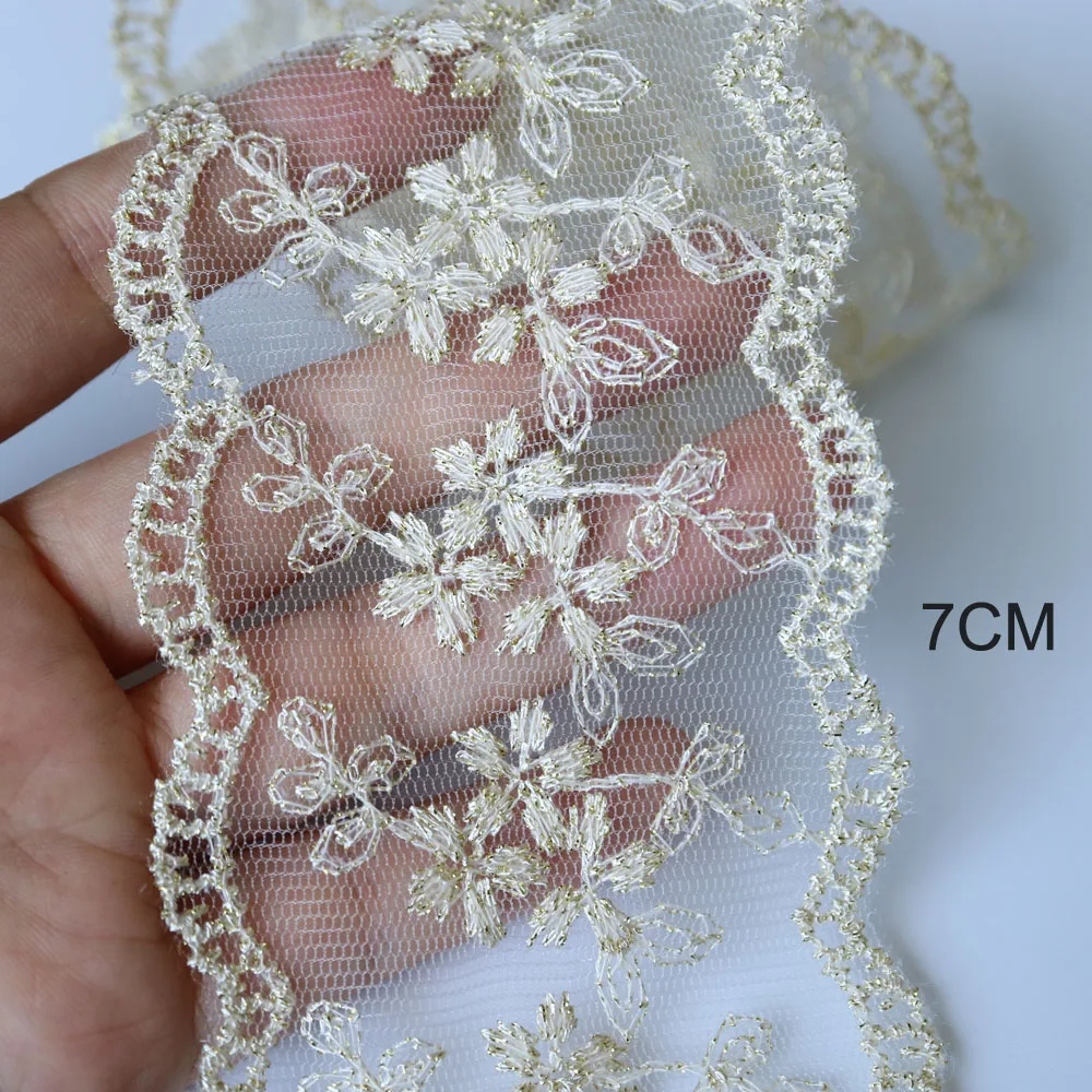 

5yards embroidered flower lace trims for Clothes Gold thread lace trimmings and ribbons for dress DIY craft accessories