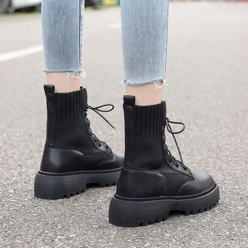 Flat Platform Boots Women Shoes Autumn Winter Motocycle Fashion Round Toe Botas Mujer Ankle Female | Обувь