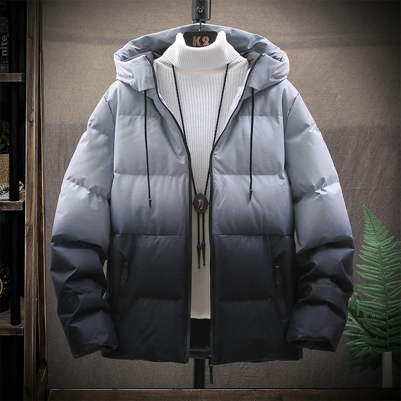 Cotton Jacket Men's Jacket with Hood 2020 Autumn and Winter Men's Trend Gradient Casual Thickening Warm Parker Cotton Jacket Men