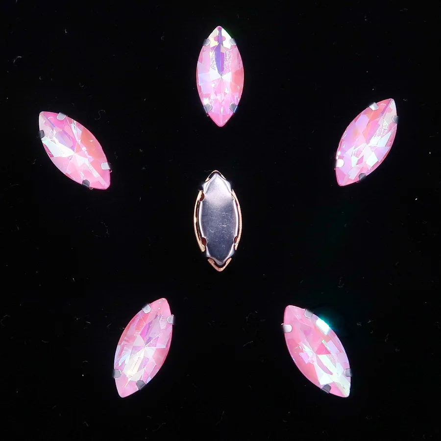 A46 Pink AB Желе конфеты AB цвета стекло кристалл серебро коготь настройки 7*15 мм Navette Маркиза Форма пришить Стразы Бисер свадебное платье diy - Цвет: A46 Pink AB