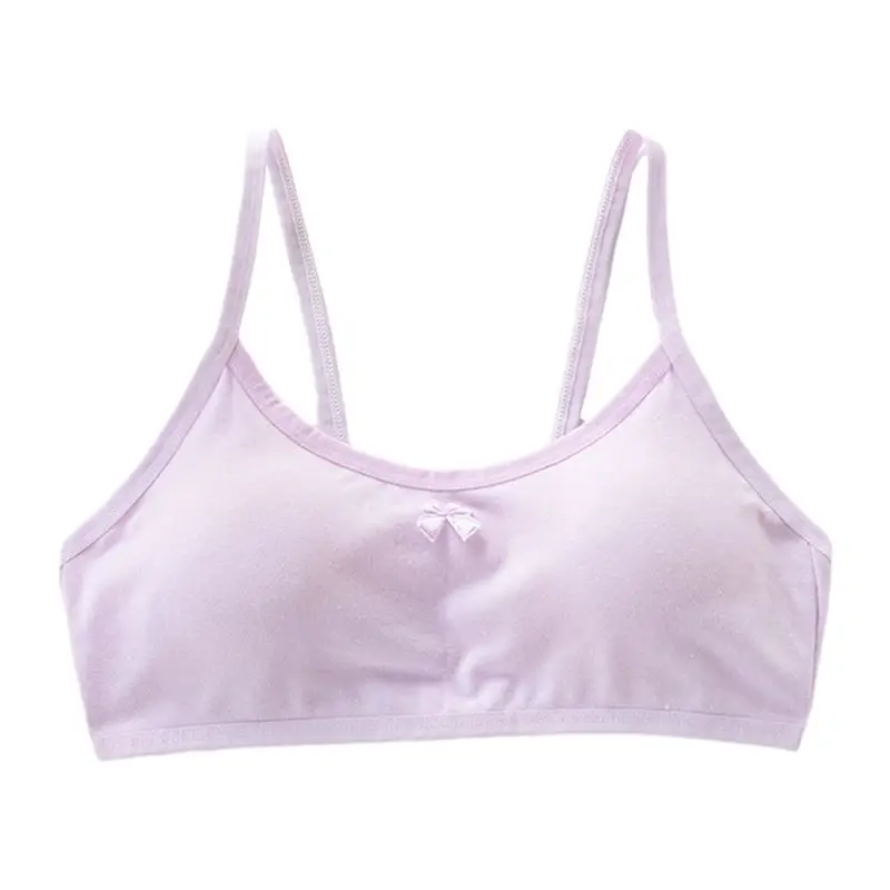 Ropa interior con tirantes finos para ni&ntilde;as, sujetador sin aros acolchado con lazo, Color caramelo, XXFE-4