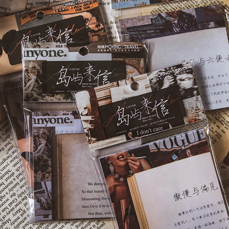 

Yoofun 8Designs 30pcs/pack Vintage Memo Pads Sticky Retro Notes Creative Decorative Notepads for Journal School Office Supply