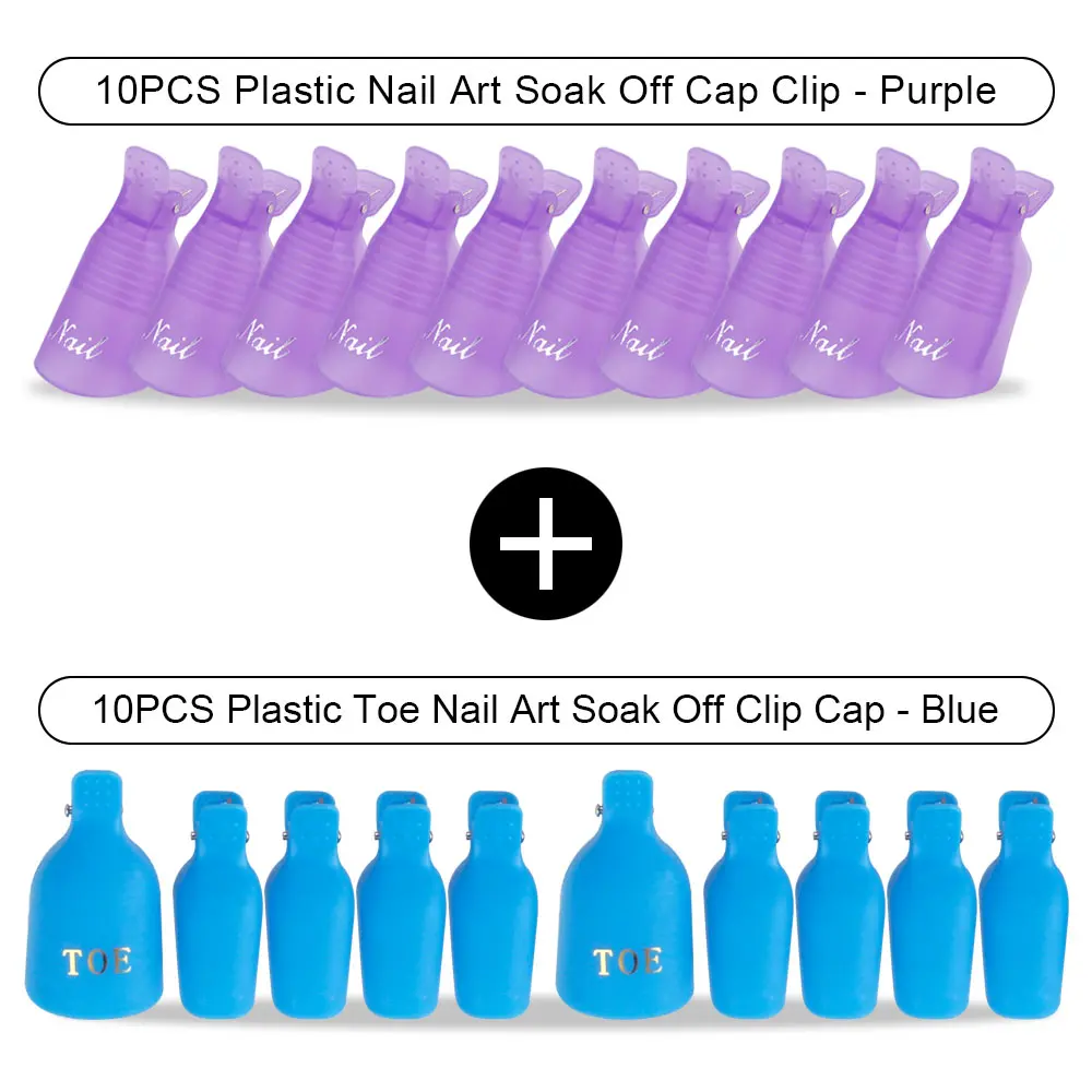 Blue Toe Purple Hd 20 шт Пластиковый Лак для ногтей замочить от крышки зажимы УФ-гель для ногтей для удаления обертывания обезжириватель очиститель для маникюрного инструмента пальцы и пальцы ног - Цвет: Blue Toe Purple Hd