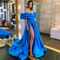 blue prom dress 2021 women formal party night off shoulder vestidos de gala a line satin elegant sexy split long evening gowns