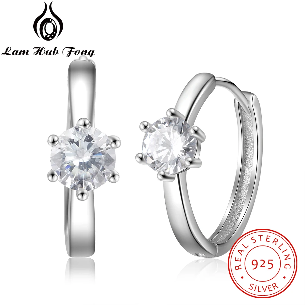 

925 Sterling Silver Hoop Earrings Round CZ Earrings Silver 925 Earrings for Women Fine Jewelry Anniversary Gift (Lam Hub Fong)
