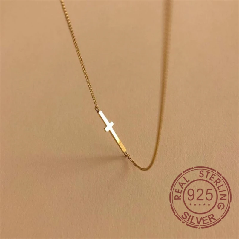 

New Arrival Cool Girl Simple Cross Choker 925 Sterling Silver Jewelry Fashion Clavicle Chain Charms Pendant Necklaces